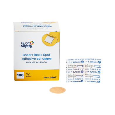 DYNAREX Sheer Plastic Spot Bandages Sterile with non stick pad 7/8" diameter