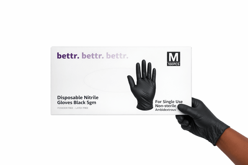 BETTR Premium Disposable Gloves Nitrile P/F Finger Textured Black 5.0gm Medium