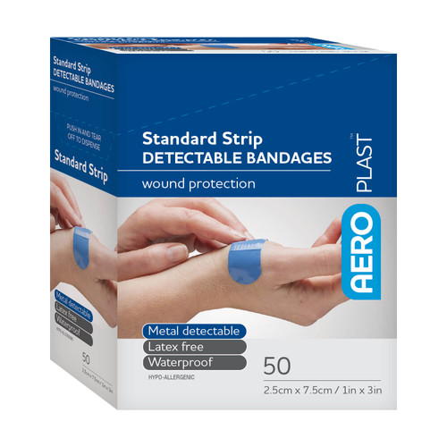 AEROPLAST Detectable Bandages Wound Protection Strips 1inx3in bx50