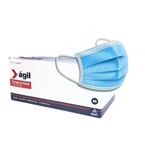 AGIL Medical Face Mask 3 ply Earloop BFE>98% Blue