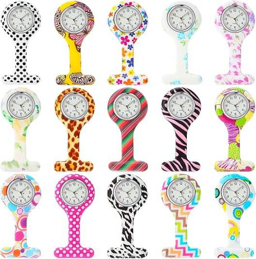 KENNING Clip On Watches, Unisex for Nurses, Pattern Print