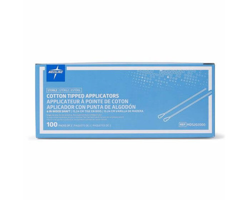 MEDLINE Sterile Cotton Tipped Applicators 6 in wood shaft (100 packs of 2)