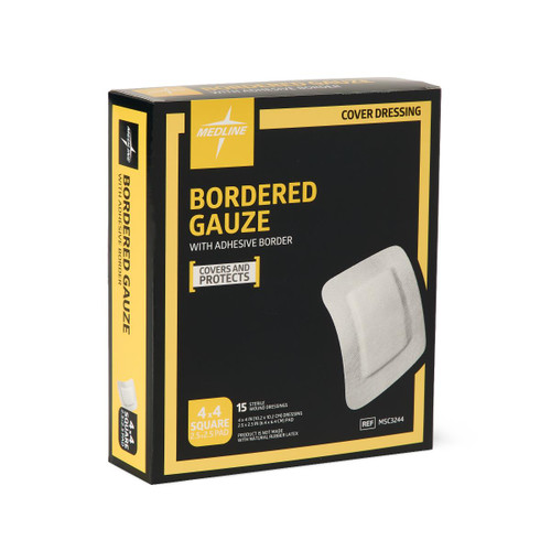 MEDLINE Sterile Bordered Gauze Adhesive Island Wound Dressing, 4"x4" w/ 2.5"x2.5" Pad