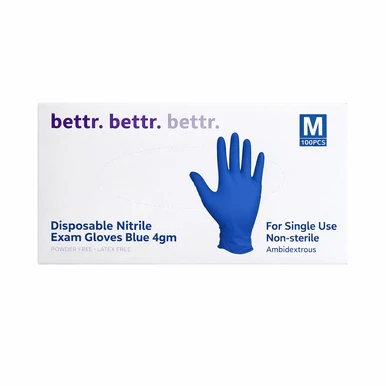BETTR Premium Disposable Gloves Nitrile P/F Finger Textured Blue 4gm XLarge