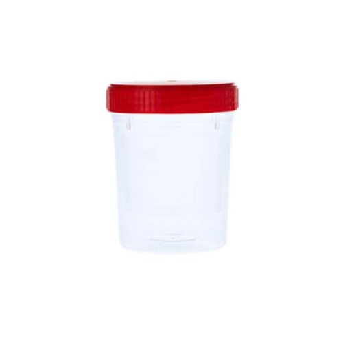 PLASTILAB Specimen Container 120 ml PP, Red Cap, Non Sterile