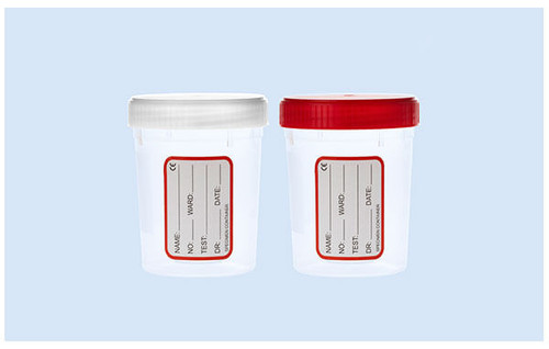 PLASTILAB Specimen Container 120 ml PP, Red Cap, Label, Non Sterile