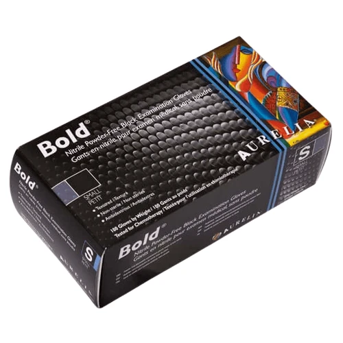 Aurelia Bold Nitrile Exam Gloves P/F Black Micro-Textured 5-0 Large