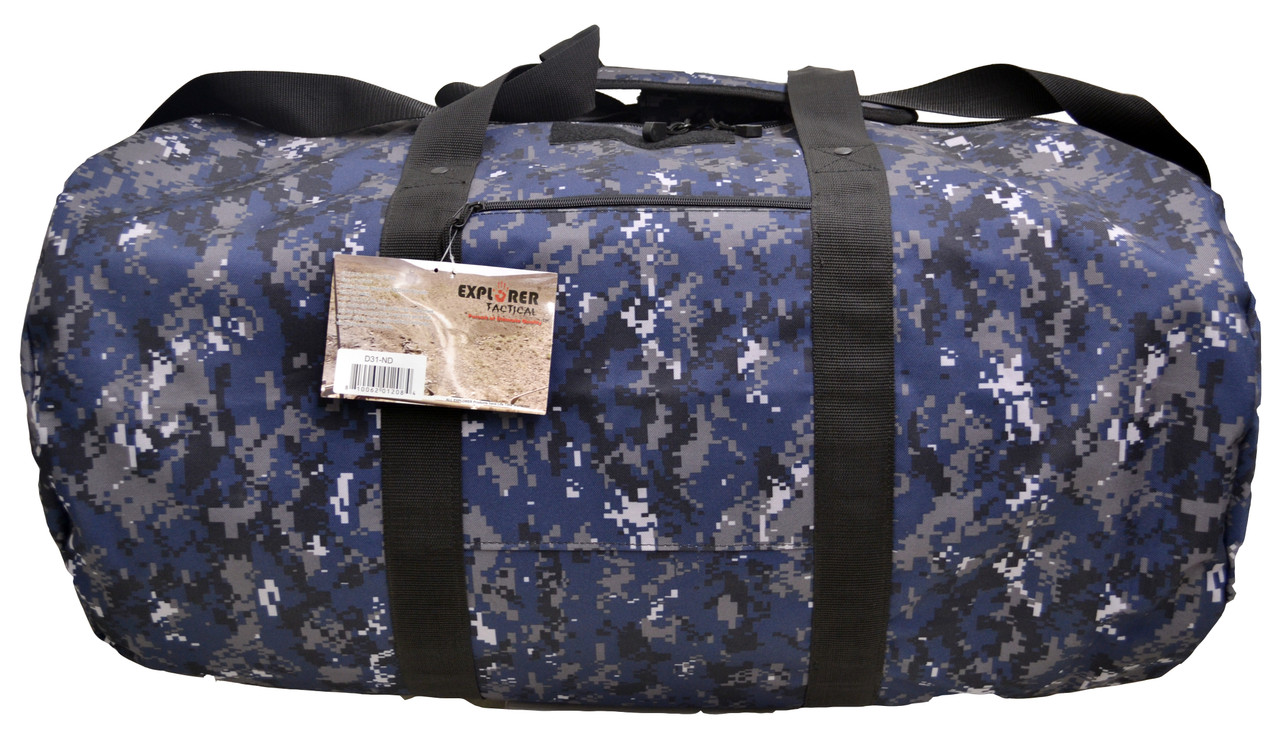 Explorer Tactical Round Navy Digital Heavy Duty Duffel Bag With Shoulder Strap, 31 x 16 x 16-Inch