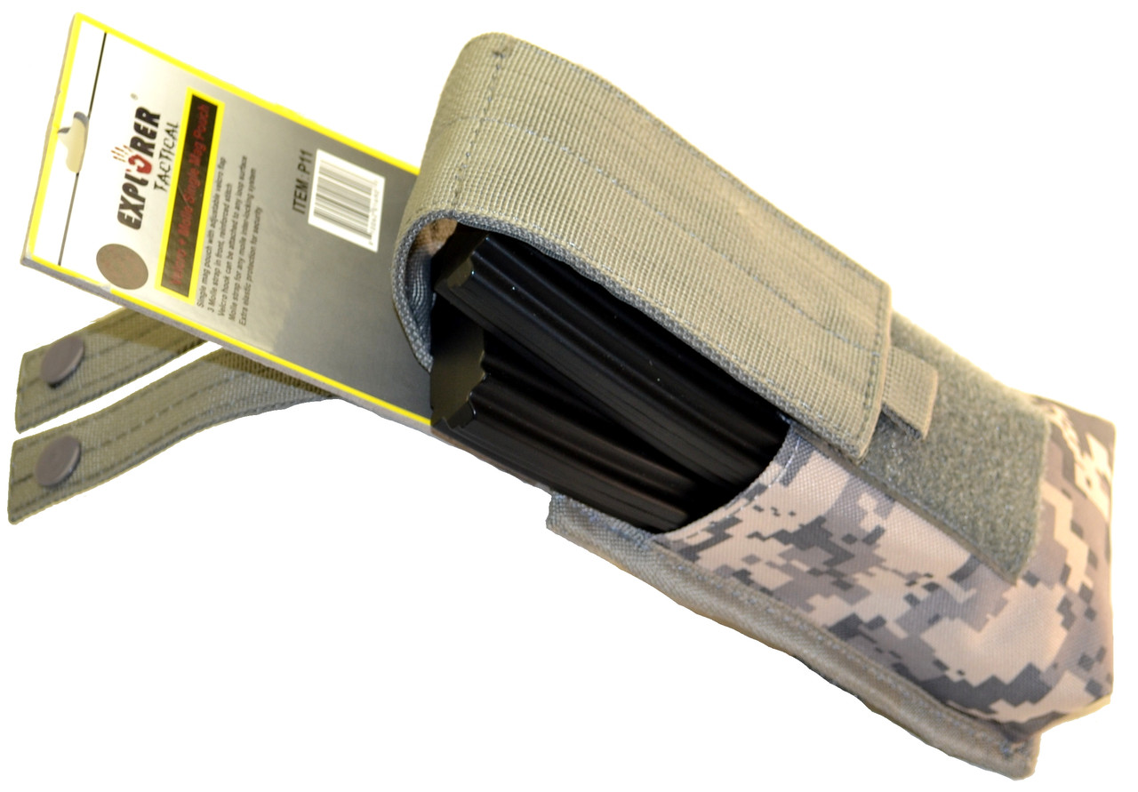 Explorer Tactical Velcro & MOLLE Single Pistol Magazine/Knife Carry Pouch, ACU, 5 x 1.5 x 6 inches