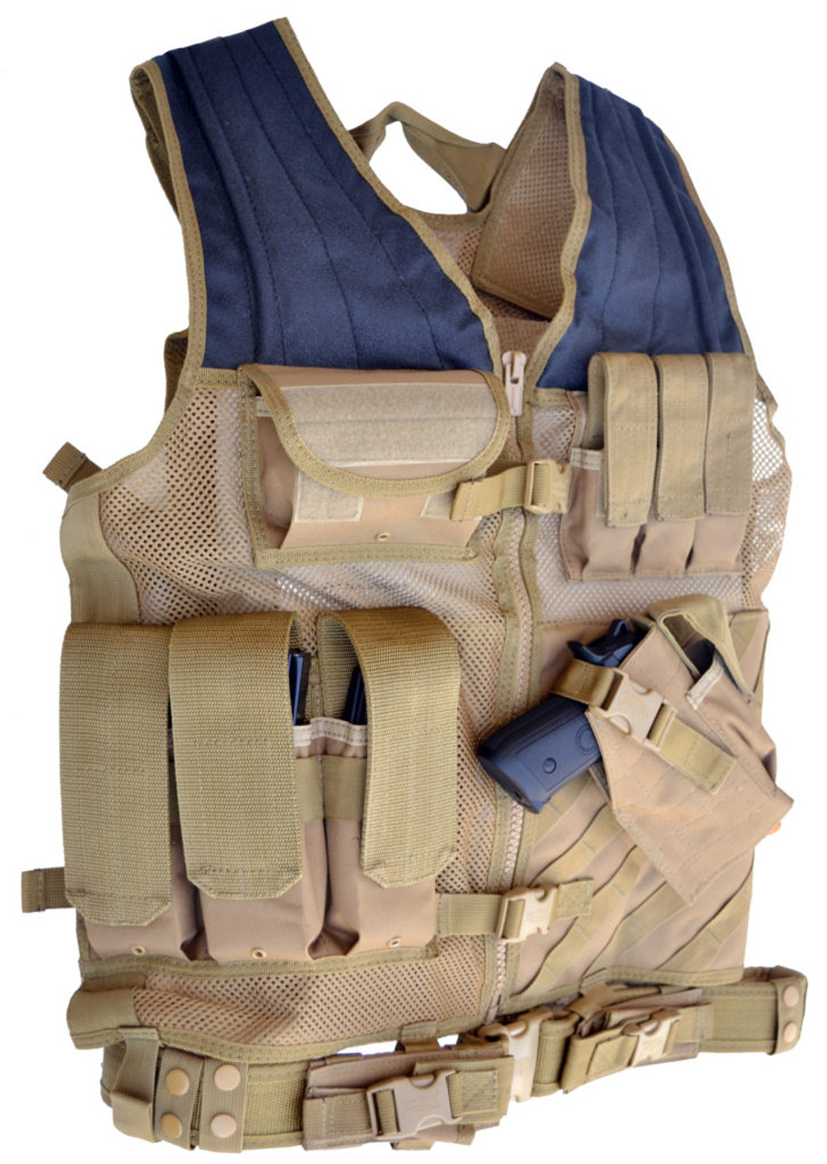 Explorer Tactical Vest Tactical Field Vest Outdoor Ultra-Light Breathable Combat Training Vest Adjustable for Adults Police, Security Officer, Tan