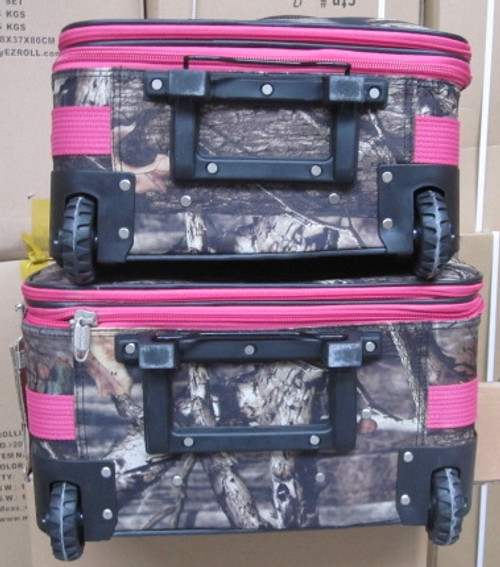 Explorer Mossy Oak with Pink Trim Heavy Duty Luggage with Pulling Handles 2 Wheels 20 Inch 24 Inch 2 Pcs Set with Side