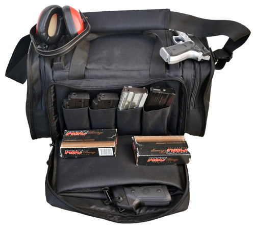 Explorer Gun Range Bag, Black Tactical Shooting Range Bag for Pistols with Divider and Pistol Pouch Included