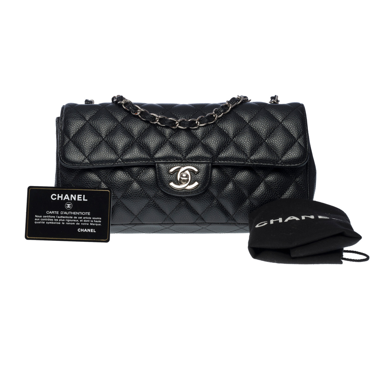 CHANEL Sac Divers Quilted Satin Baguette Bag Black