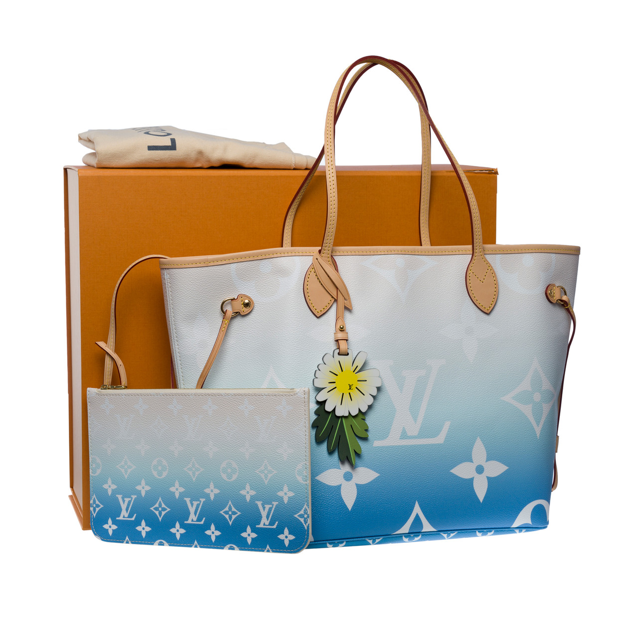 sac cabas neverfull mm by the pool en toile bleu et blanc-101121