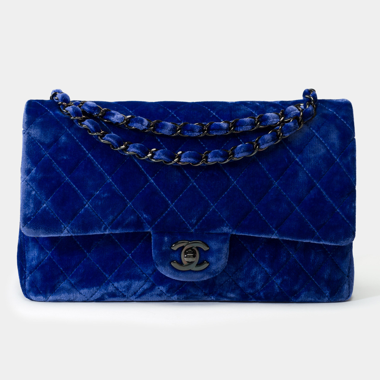 Sac CHANEL Timeless/Classique en Velours Bleu 102120 houlux