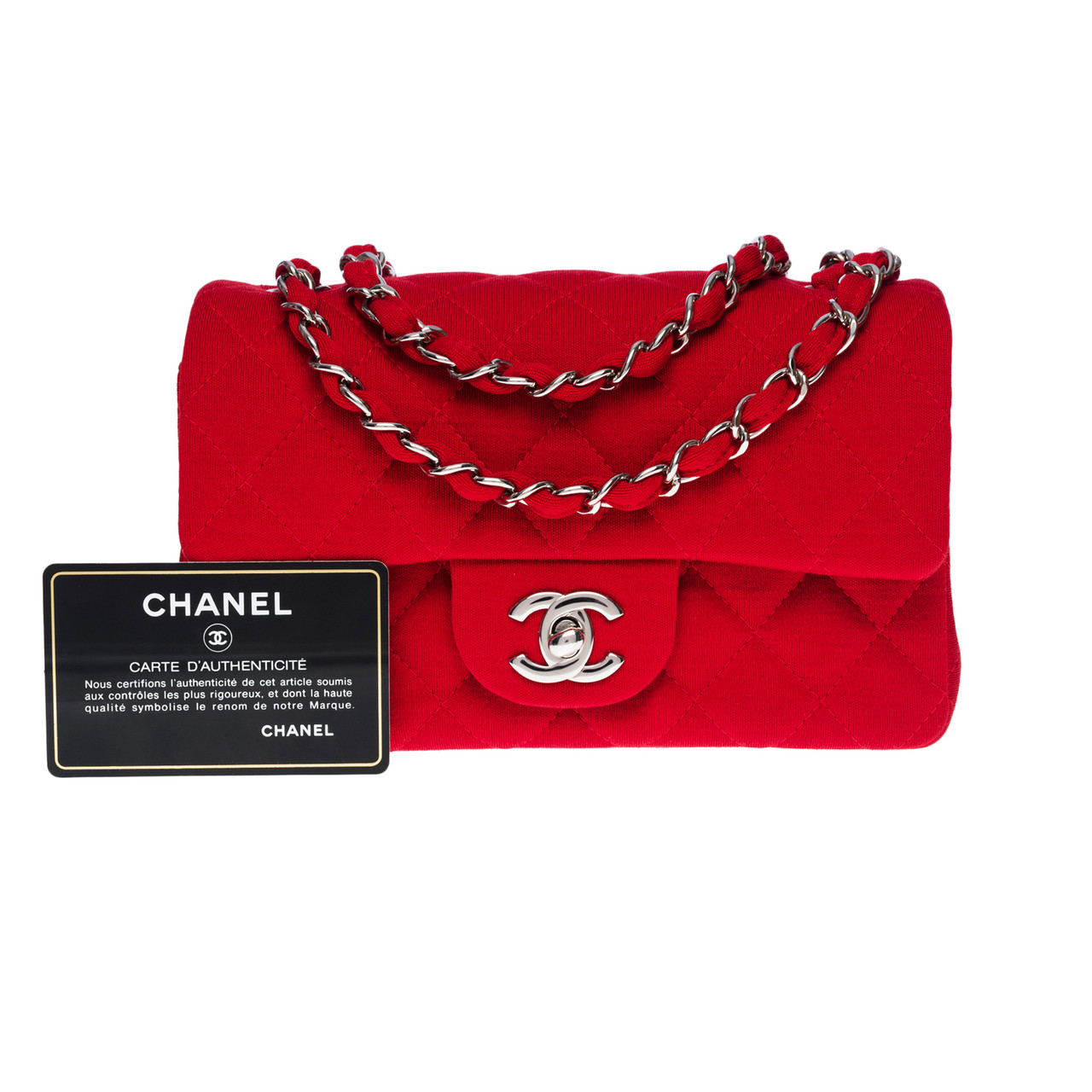 CHANEL - SAC bandoulière Timeless Mini en jersey matel…