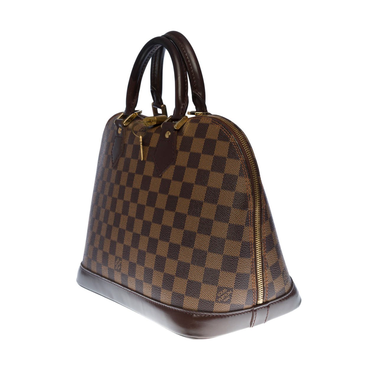 Louis Vuitton, beau sac ALMA avec bandoulière en cuir épi marron moka