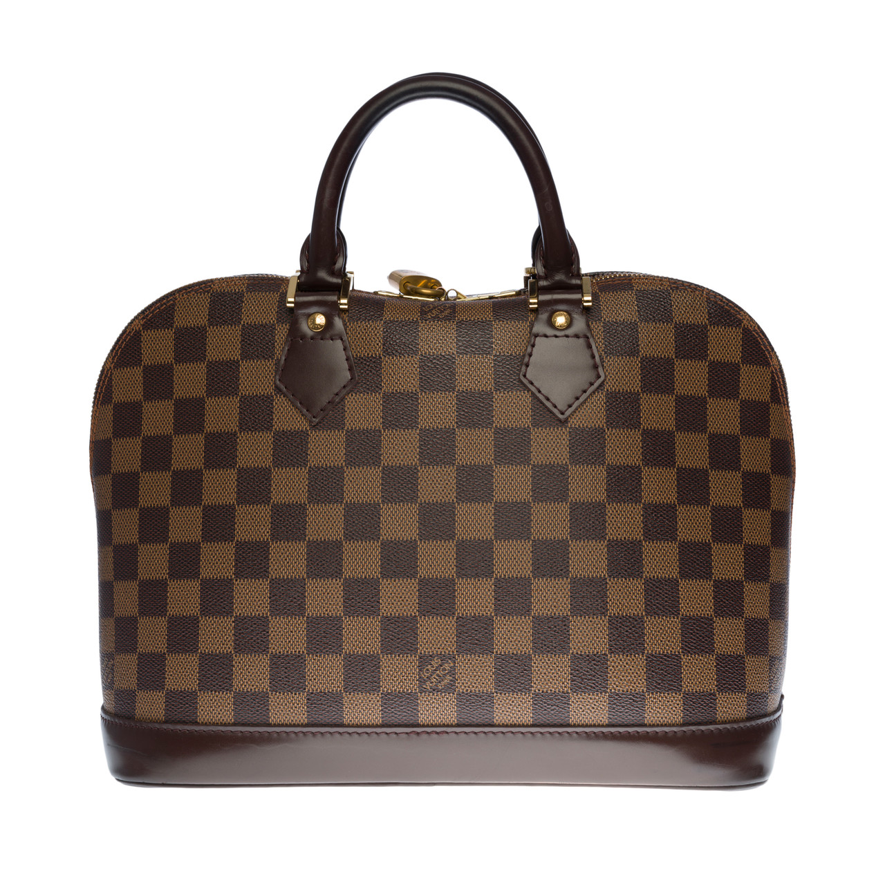 Sac à main Louis Vuitton Bergamo en toile damier enduite et cuir marron