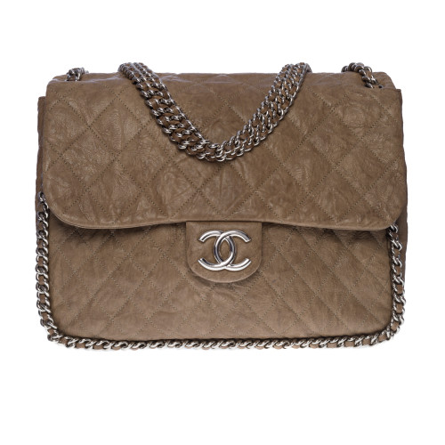 Sac CHANEL Timeless/Classique en Cuir Taupe - 100436