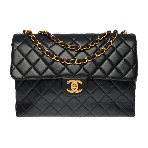 SAC BANDOULIÈRE CHANEL TIMELESS MAXI JUMBO FLAP BAG EN CUIR MATELASSE NOIR-100351