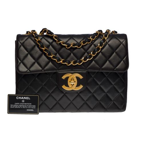 SAC BANDOULIÈRE CHANEL TIMELESS JUMBO SINGLE FLAP BAG EN CUIR D'AGNEAU MATELASSE NOIR- 100885