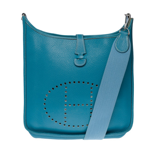 Sac HERMES Evelyne en Cuir Bleu - 101093