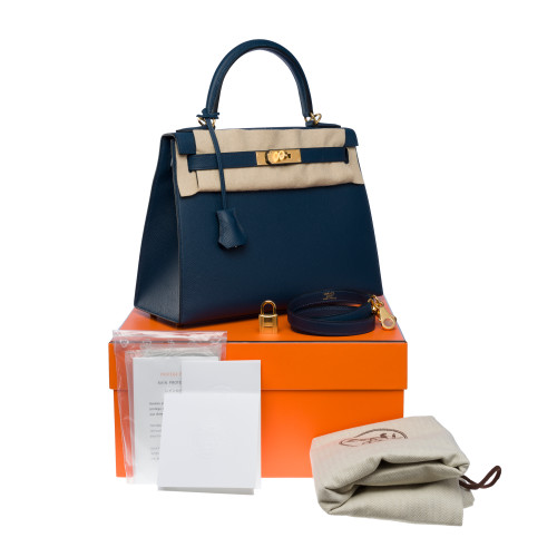 Sac HERMES Kelly 28 en Cuir Bleu - 101098