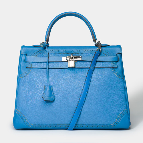 Sac HERMES Kelly 35 en Cuir Bleu - 101584