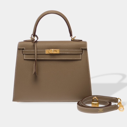 Sac HERMES Kelly 25 en Cuir Étoupe - 102735