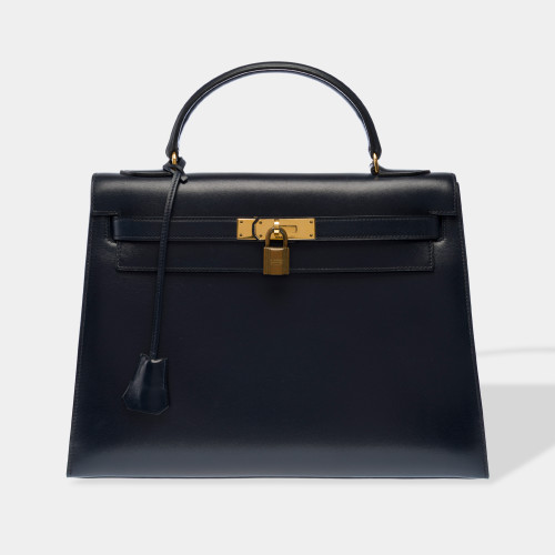 Sac HERMES Kelly 32 en Cuir Bleu Marine - 102939