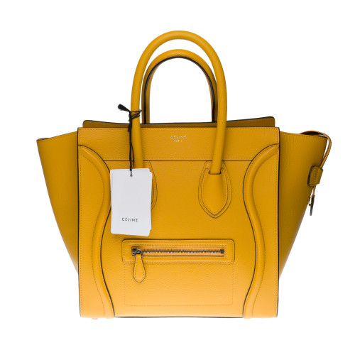 SAC A MAIN CELINE LUGGAGE MINI EN CUIR JAUNE OCRE - 1713141131