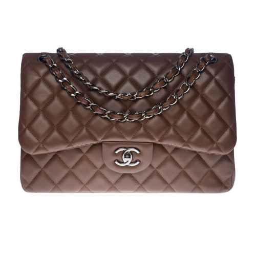 SAC BANDOULIÈRE CHANEL TIMELESS JUMBO DOUBLE FLAP BAG EN CUIR D'AGNEAU MATELASSE CHOCOLAT- 100487