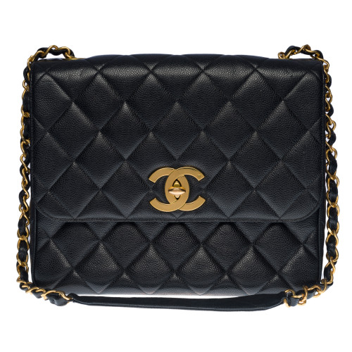 SAC BANDOULIÈRE CHANEL MAXI FLAP BAG EN CUIR CAVIAR MATELASSE NOIR-100512