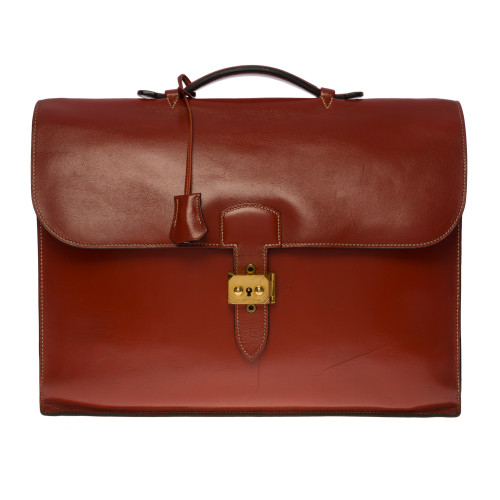 PORTE-DOCUMENTS HERMES SAC A DEPECHES EN CUIR BOX ROUGE BRIQUE-61038121077