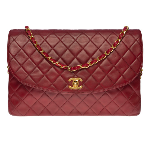 SAC BANDOULIÈRE CHANEL CLASSIQUE FLAP BAG EN CUIR D'AGNEAU MATELASSE ROUGE -100439