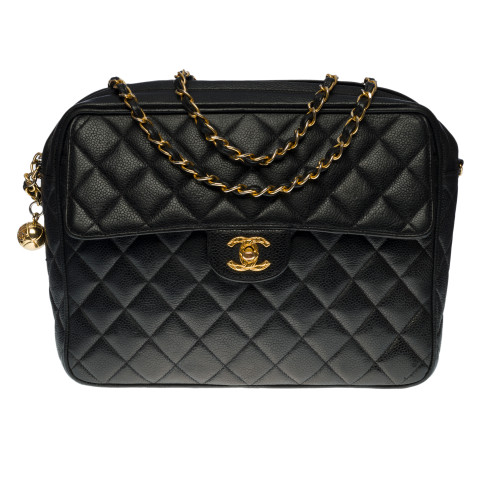 SAC BANDOULIÈRE CHANEL CAMERA FRONT POCKET "COCO CRUSH" EN CUIR CAVIAR MATELASSE NOIR-100563