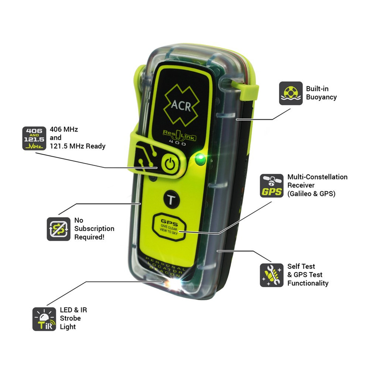 ACR ResQLink 400 NZ Personal Locator Beacon (PLB) and Paracord Whistle