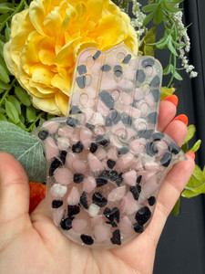 Pink Opal & Black Tourmaline Palm Incense Holder 