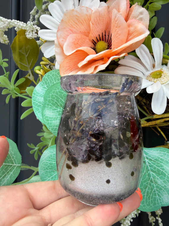 Crystal Resin Tealight Holder/ Trinket Jar– Lavender Amethyst & Sheen Obsidian