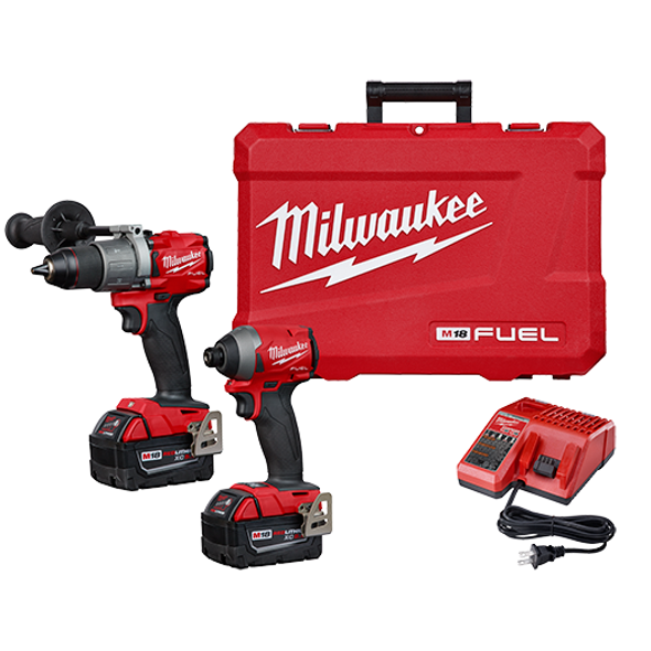Milwaukee M18 FUEL 2 Piece Combo Kit with Hammer Drill, Impact Driver, and 2 5.0 Amp Hour Batteries