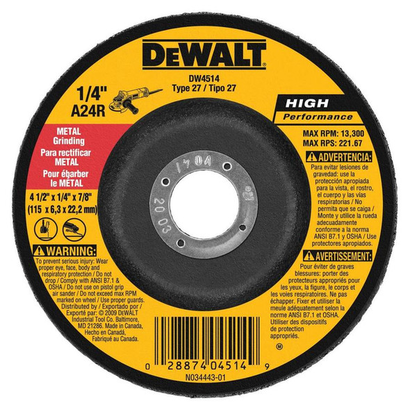 Dewalt Metal Grinding Wheels 4-1/2" x 7/8"