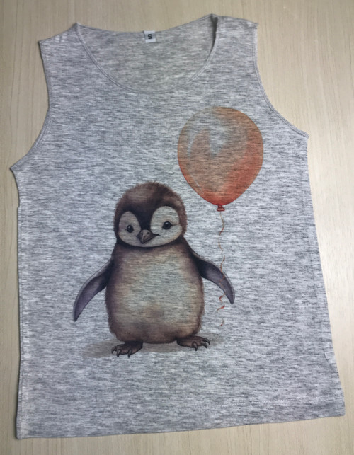 KTT-544: Baby Penguin with a Pink Balloon Grey Tank Top