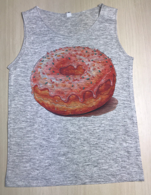 KTT-573: Pink Doughnut with Candy Sprinkles Grey Tank Top