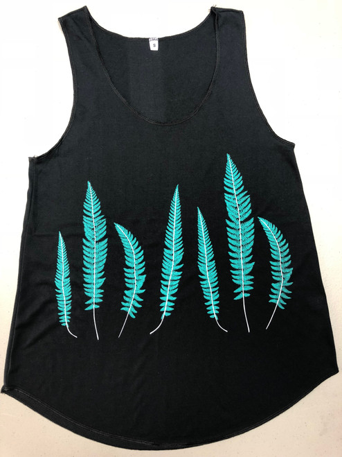 TT-166: Seven Fern leaves on a Black Tank Top