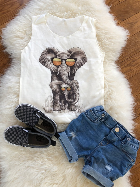 KTT-87: Mom n Me Elephants with Shades on Kid's Tank Top