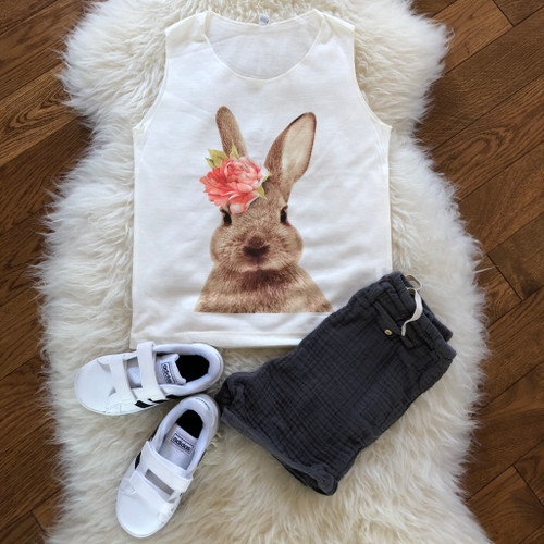 KTT-158: Bunny with Pink Flower Kid's Tank Top