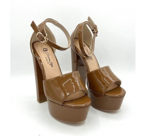 Platform Chunky Heel - Patent Leather Cinnamon