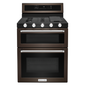 Kitchenaid® 30-Inch 5 Burner Gas Double Oven Convection Range KFGD500EBS