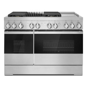Jennair® NOIR™ 48" Dual-Fuel Professional Range with Chrome-Infused Griddle and Gas Grill JDRP748HM