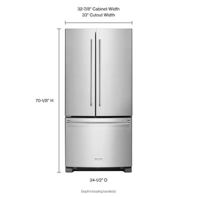 Kitchenaid® 22 cu. Ft. 33-Inch Width Standard Depth French Door Refrigerator with Interior Dispense KRFF302ESS